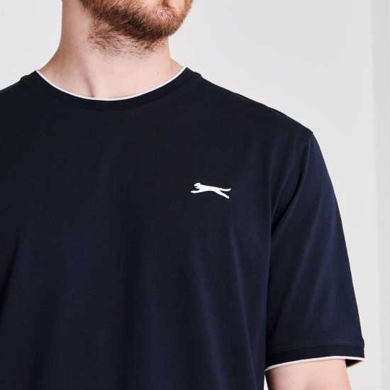 Slazenger Мъжка Тениска Tipped T Shirt Mens Морска синьо Мъжко облекло за едри хора