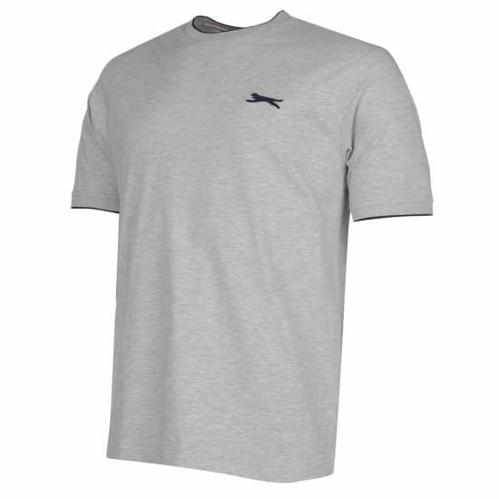 Slazenger Мъжка Тениска Tipped T Shirt Mens Grey Marl Мъжко облекло за едри хора