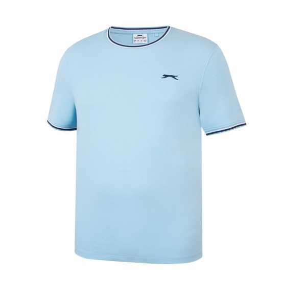 Slazenger Мъжка Тениска Tipped T Shirt Mens Cirrus Blue - Мъжко облекло за едри хора