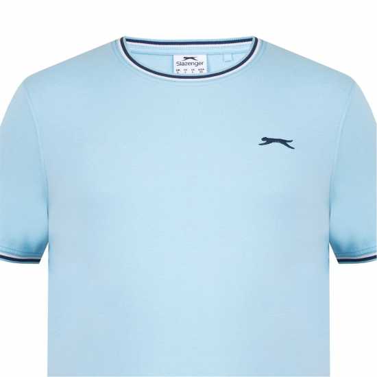 Slazenger Мъжка Тениска Tipped T Shirt Mens Cirrus Blue - Мъжко облекло за едри хора