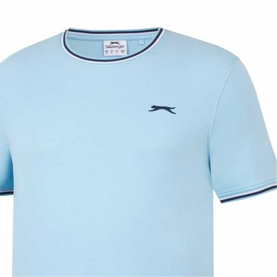 Slazenger Мъжка Тениска Tipped T Shirt Mens Cirrus Blue - Мъжко облекло за едри хора