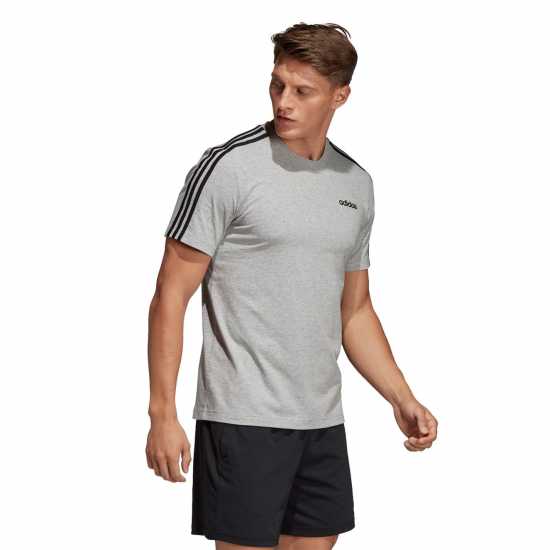 Adidas Мъжка Риза Essentials 3-Stripes T-Shirt Mens Средно сиво/бяло Мъжко облекло за едри хора