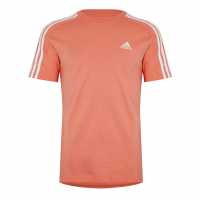 Adidas Мъжка Риза Essentials 3-Stripes T-Shirt Mens Coral/White Мъжко облекло за едри хора