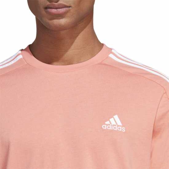 Adidas Мъжка Риза Essentials 3-Stripes T-Shirt Mens Coral/White Мъжко облекло за едри хора