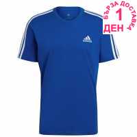 Adidas Мъжка Риза Essentials 3-Stripes T-Shirt Mens Blue/White Мъжко облекло за едри хора