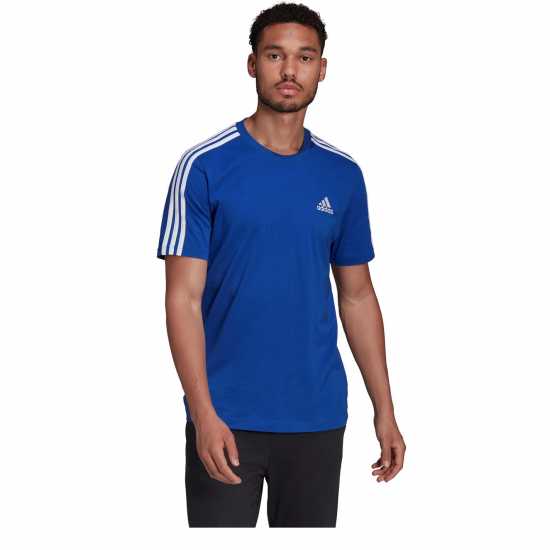 Adidas Мъжка Риза Essentials 3-Stripes T-Shirt Mens Blue/White - Мъжко облекло за едри хора