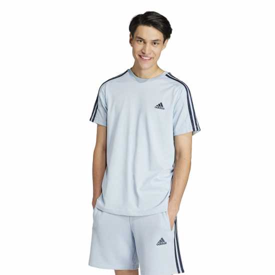 Adidas Мъжка Риза Essentials 3-Stripes T-Shirt Mens Wonder Blue Мъжко облекло за едри хора