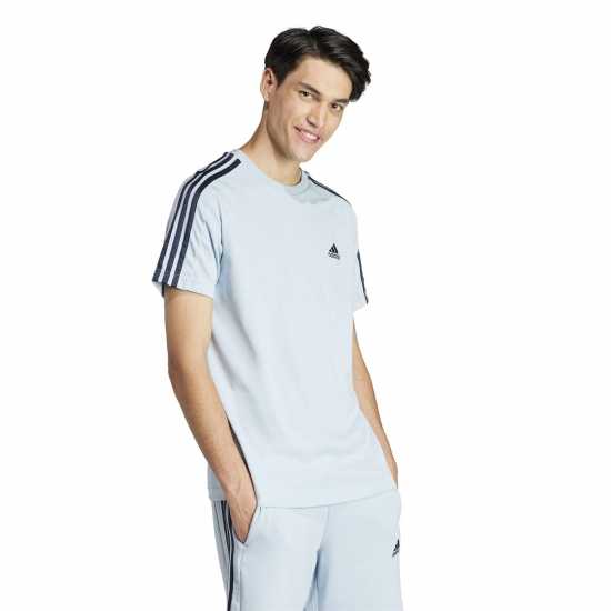 Adidas Мъжка Риза Essentials 3-Stripes T-Shirt Mens Wonder Blue Мъжко облекло за едри хора