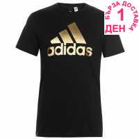 Adidas Мъжка Тениска Foil Logo T Shirt Mens Black/Gold Мъжки тениски и фланелки