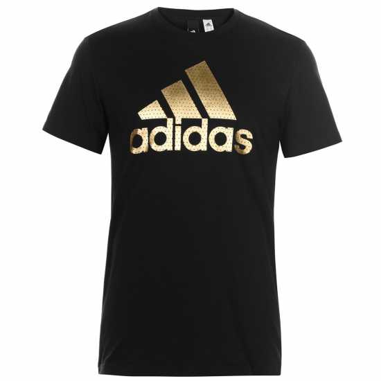 Adidas Мъжка Тениска Foil Logo T Shirt Mens Black/Gold Мъжки тениски и фланелки