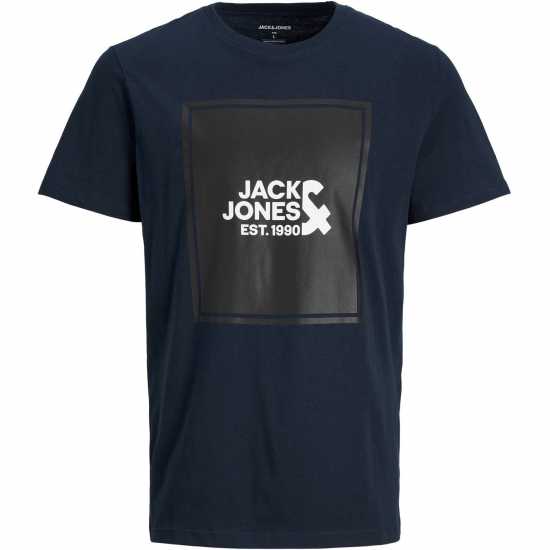 Jack And Jones Box Logo Short Sleeve T-Shirt Navy Мъжки ризи