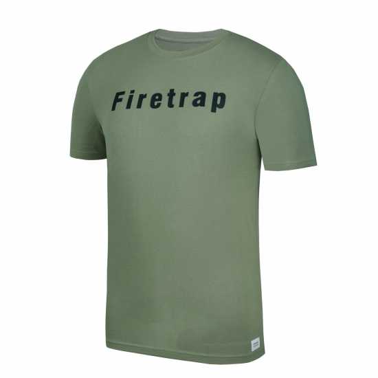 Firetrap Мъжка Тениска Large Logo T Shirt Mens Khaki Мъжко облекло за едри хора