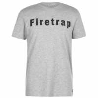 Firetrap Мъжка Тениска Large Logo T Shirt Mens Сив марл Мъжко облекло за едри хора