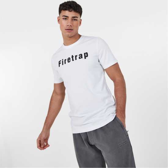 Firetrap Мъжка Тениска Large Logo T Shirt Mens White - Мъжко облекло за едри хора