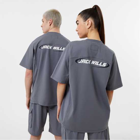 Jack Wills Tech Side Panel Short Sleeve T-Shirt Shark Grey Мъжки ризи