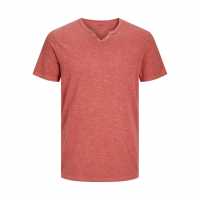 Jack And Jones Regular Fit Split Neck T-Shirt Червена Охра 