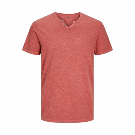 Jack And Jones Regular Fit Split Neck T-Shirt Червена Охра 