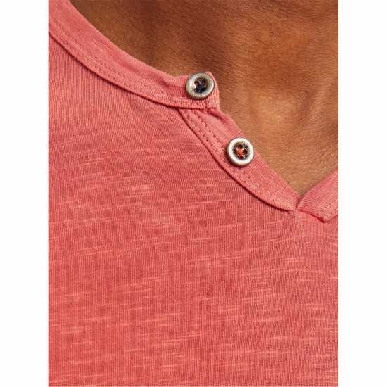 Jack And Jones Regular Fit Split Neck T-Shirt Червена Охра 