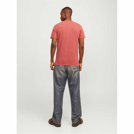 Jack And Jones Regular Fit Split Neck T-Shirt Червена Охра 