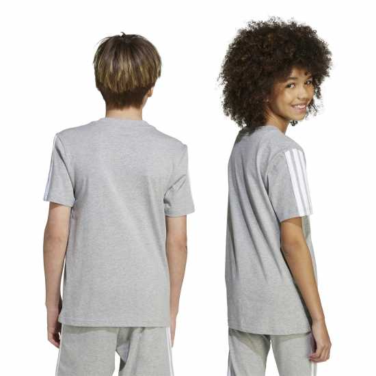 Adidas 3 Stripe Essentials T-Shirt Junior Сиво/Бяло Adidas 3 Stripe Essentials T-Shirt Junior Сиво/Бяло