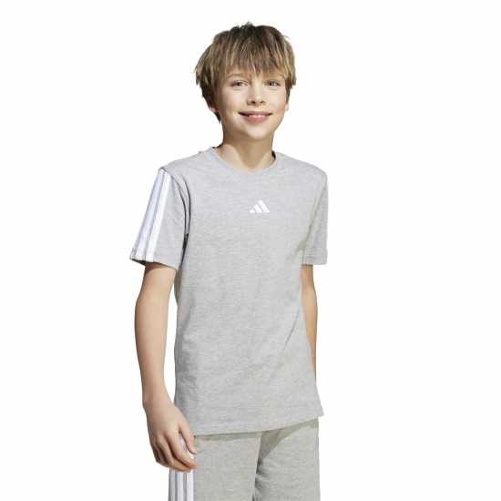 Adidas 3 Stripe Essentials T-Shirt Junior Сиво/Бяло Adidas 3 Stripe Essentials T-Shirt Junior Сиво/Бяло