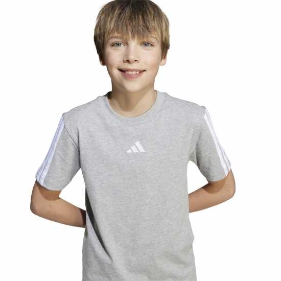 Adidas 3 Stripe Essentials T-Shirt Junior Сиво/Бяло Adidas 3 Stripe Essentials T-Shirt Junior Сиво/Бяло