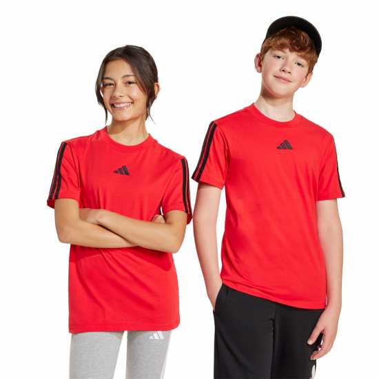 Adidas 3 Stripe Essentials T-Shirt Junior Рубинено/Черно Adidas 3 Stripe Essentials T-Shirt Junior Рубинено/Черно