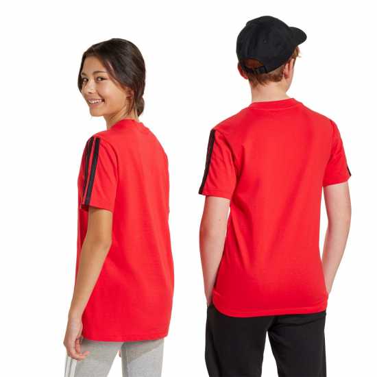Adidas 3 Stripe Essentials T-Shirt Junior Рубинено/Черно Adidas 3 Stripe Essentials T-Shirt Junior Рубинено/Черно