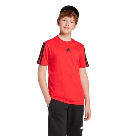 Adidas 3 Stripe Essentials T-Shirt Junior Рубинено/Черно Adidas 3 Stripe Essentials T-Shirt Junior Рубинено/Черно