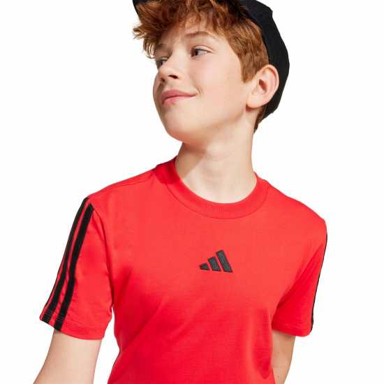 Adidas 3 Stripe Essentials T-Shirt Junior Рубинено/Черно Adidas 3 Stripe Essentials T-Shirt Junior Рубинено/Черно