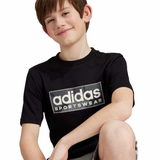 Adidas Детска Тениска Logo T Shirt Junior Бяло/Каки/Сиво Детски тениски и фланелки