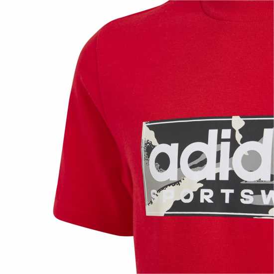 Adidas Детска Тениска Logo T Shirt Junior Red/LtGrey/Blk - Детски тениски и фланелки