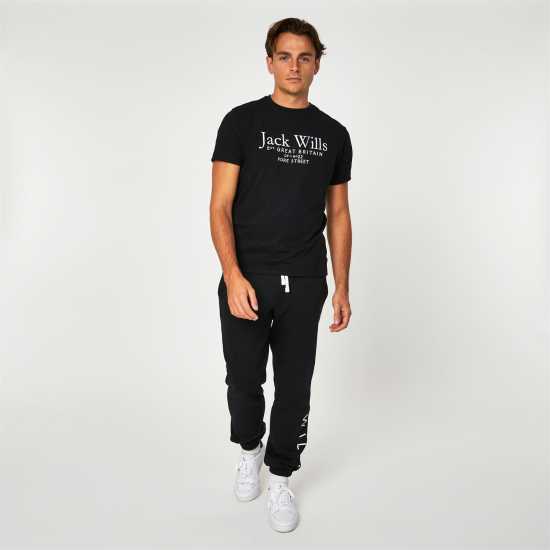 Мъжки меки спортни долнища Jack Wills Wills Logo Joggers Черно Jack Wills Wills Logo Joggers Черно Мъжки меки спортни долнища