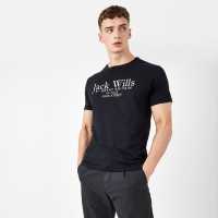 Jack Wills Carnaby Logo T-Shirt Black Мъжко облекло за едри хора