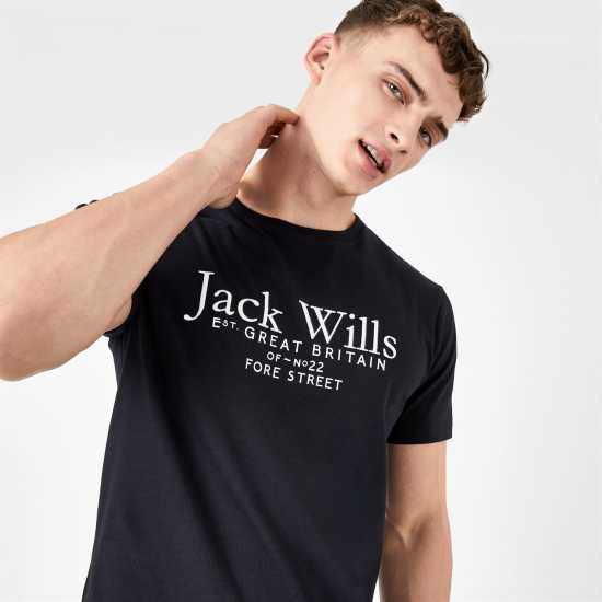 Jack Wills Carnaby Logo T-Shirt Black Мъжко облекло за едри хора
