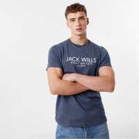 Jack Wills Carnaby Logo T-Shirt Navy Мъжко облекло за едри хора