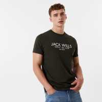 Jack Wills Carnaby Logo T-Shirt Khaki Мъжко облекло за едри хора