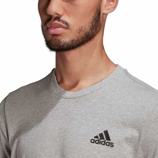 Adidas Мъжка Риза Essentials Single Jersey Linear Embroidered Logo T-Shirt Mens Grey Heather SL Мъжко облекло за едри хора