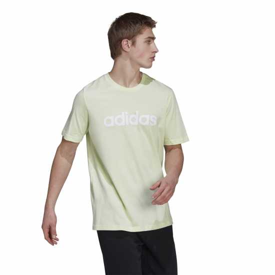 Adidas Мъжка Риза Essentials Single Jersey Linear Embroidered Logo T-Shirt Mens Lime/White Мъжко облекло за едри хора