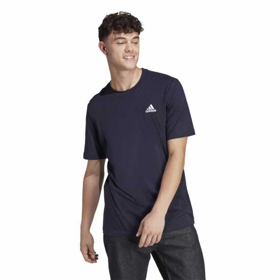 Adidas Мъжка Риза Essentials Single Jersey Linear Embroidered Logo T-Shirt Mens Navy - Мъжко облекло за едри хора
