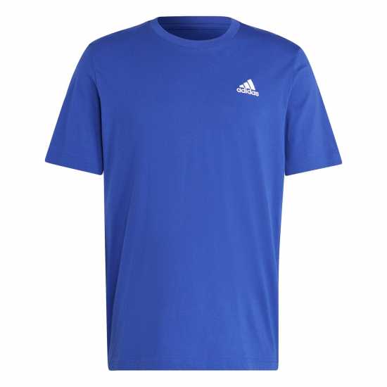 Adidas Мъжка Риза Essentials Single Jersey Linear Embroidered Logo T-Shirt Mens Blue SL - Мъжко облекло за едри хора