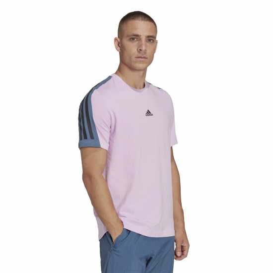 Adidas Мъжка Тениска 3 Stripe T Shirt Mens Bliss Lilac Мъжки ризи