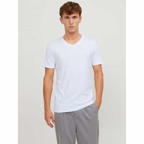Мъжка Риза Jack And Jones 2-Pack V-Neck T-Shirt Mens White Мъжка Риза Jack And Jones 2-Pack V-Neck T-Shirt Mens White