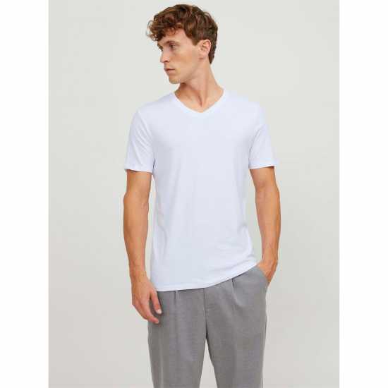 Мъжка Риза Jack And Jones 2-Pack V-Neck T-Shirt Mens White Мъжка Риза Jack And Jones 2-Pack V-Neck T-Shirt Mens White