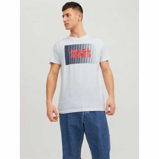Мъжка Риза Jack And Jones Logo Play Short Sleeve T-Shirt Mens White 