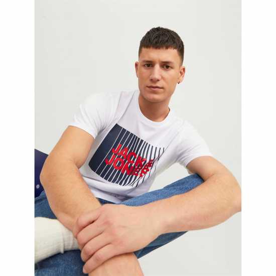 Мъжка Риза Jack And Jones Logo Play Short Sleeve T-Shirt Mens White 