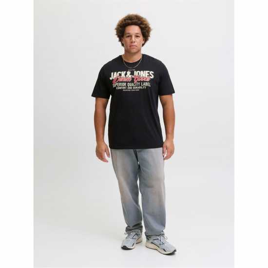 Jack and Jones Colour Logo T-Shirt Mens Plus Size Black Jack and Jones Colour Logo T-Shirt Mens Plus Size Black