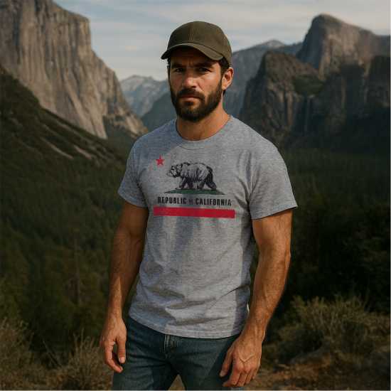 Republic Of California Old Flag Tee Sn99 Grey Marl Republic Of California Old Flag Tee Sn99 Grey Marl