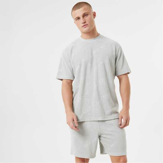 Jack Wills Logo Repeat Towelling T-Shirt Cool Grey Мъжки ризи