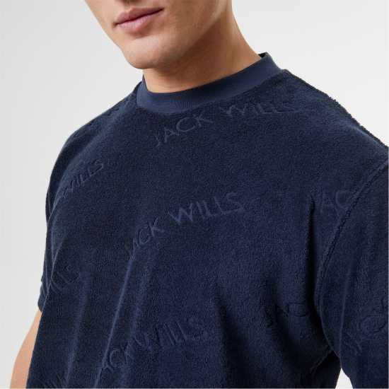 Jack Wills Logo Repeat Towelling T-Shirt Navy Мъжки ризи